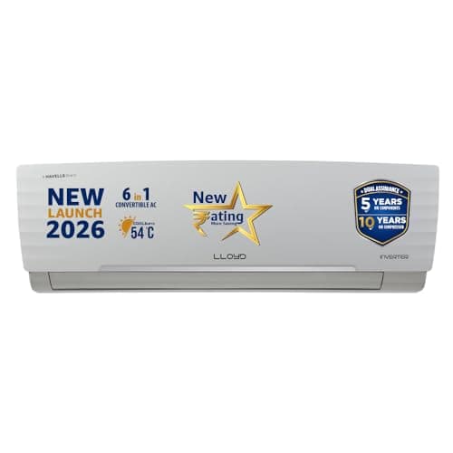 Lloyd 1 Ton 5 Star Inverter Split AC, 2026 New Star Rated (6 in 1 Convertible, Cools Up To 54C, DG Mode, Ice Clean, Smart 4 Way Swing, Turbo Cool, Ins...