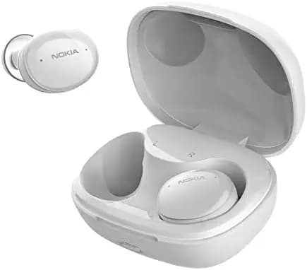 Nokia Comfort Earbuds (TWS-411-WH) Wireless Bluetooth Earbuds for Phone, Laptop and Tablet. Compatible with iOS and Anrdoid – IPX5 Waterproof – Up to 29 Hour Playtime – Compact Charging case