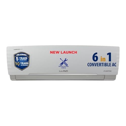 Lloyd 1.5 Ton 3 Star Inverter Split AC (6 in 1 Convertible, Copper, Anti-Viral + PM 2.5 Filter,White with Chrome Deco Strip, GLS18I3FWGSC)