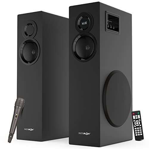 INSTAPLAY Insta Toro 2.1 Bluetooth Twin Tower Speakers with 150W RMS Bass Boosted Output Power/Wireless Mic/Karaoke Function with BT 5.0/FM/USB/AUX Connectivity Options (Black)