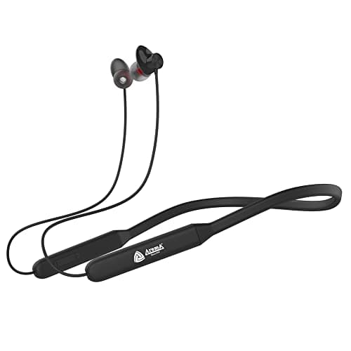 Aroma® NB119 Bullet Bluetooth Wireless Headset Neckband with Long Lasting Playtime 40 Hrs, Smart Voice Assistant, Dual Pairing, Bluetooth V5.0, Sweat & Splash Proof, Best for Gaming, Running, Workout (Black)