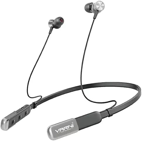 Varni B06 Silver Super Bass Wireless Megnetic Neck-Band Earphone,Sweatprof,Music Time 25 Hours,Hand-Free Calls