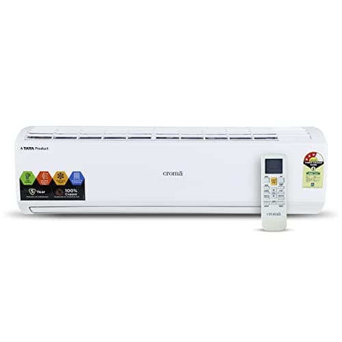 Croma 1 Ton 3 Star Split AC (Copper, Blue Fins, PM 2.5 Filter with activated carbon, R-32 Green Refrigerant, 2022 Model, 5 Years Compressor Warranty, CRLASA0123T0231, White) with Free Standard Installation