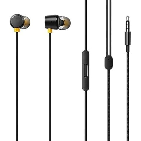 Original for Realme Buds 3.5mm in-Ear Wired Earphone with Strong Bass and Comfortable Fit Design Deep Bass Sound Quality (Black)