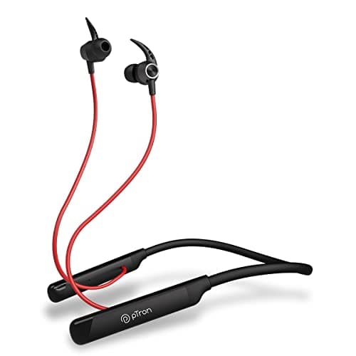 (Renewed) PTron Tangent Sports, 60Hrs Playtime, ENC BT5.2 Headphone, AptSense 40ms Low Latency Gaming, Punchy Bass, in-Ear Wireless Earphone, HD Mic, Type-C Fast Charging & IPX4 (Black/Red)