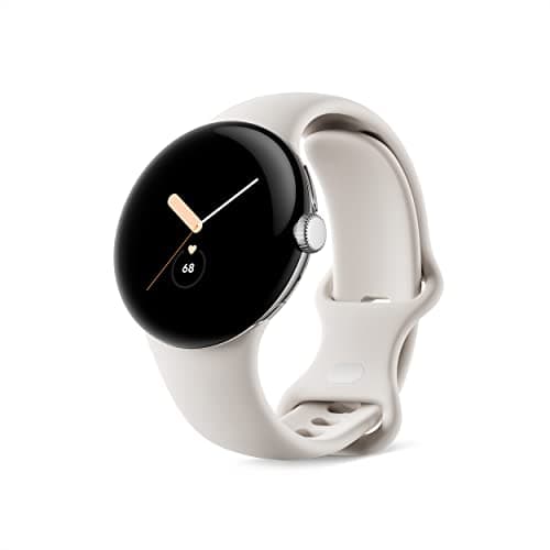 Google Pixel Watch - Android Smartwatch with Fitbit Activity Tracking - Heart Rate Tracking Watch - Polished Silver Stainless Steel case with Chalk Active Band - WiFi
