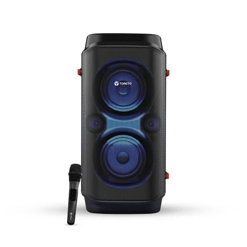 Toreto Party Box 70Watt Wireless Bluetooth Speaker Comes with Signature Deep Bass, Dynamic Running Sense RGB Light, Wireless Karaoke Mic,Guitar & Mic Input, Multiple Control with Remote (TOR-365)