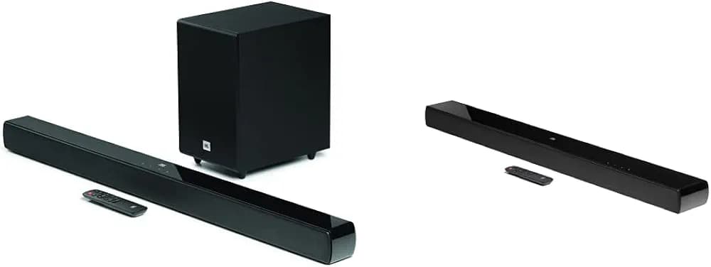 JBL Cinema SB241, Dolby Digital Soundbar with Wired Subwoofer for Extra Deep Bass & Optical Connectivity (110W) & Cinema SB120, Dolby Digital Soundbar with Built-in Subwoofer for Deep Bass