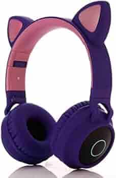 WK LIFE BORN TO LIVE- K9 Kids Headphones with Mic for Birthday Gift Girls/Boys Cat Ear Bluetooth, Foldable LED Light Up Headphones Over On Ear for Online Learning School (Purple)