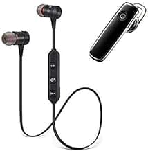 GROFL Combo Single Ear S530 Earphone with Magnetic Wireless Bluetooth Neckband Built-in Mic Noise Cancellation Headphone for All Android Smartphone &