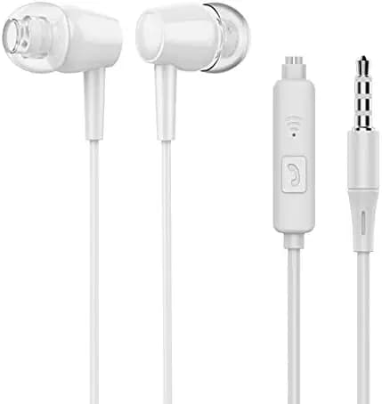 Meyaar RP-2280 Edition Wired Durable Metal Earphones Earbuds with Microphone & Deep Bass Clear Sound Noise Isolating in Ear Headphones, Stereo Ear Buds for Cell Phones, Laptop, Tablet (Metal White)