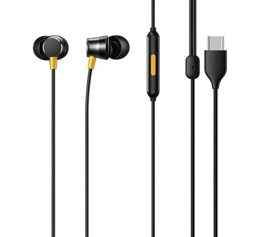 Premium Sound in Ear Buds 3 Wired Earphones Original Type C Compatible with Realme Buds 3 Wired in Ear Earphones with Mic (Black) | Daily Use Wired Ea...
