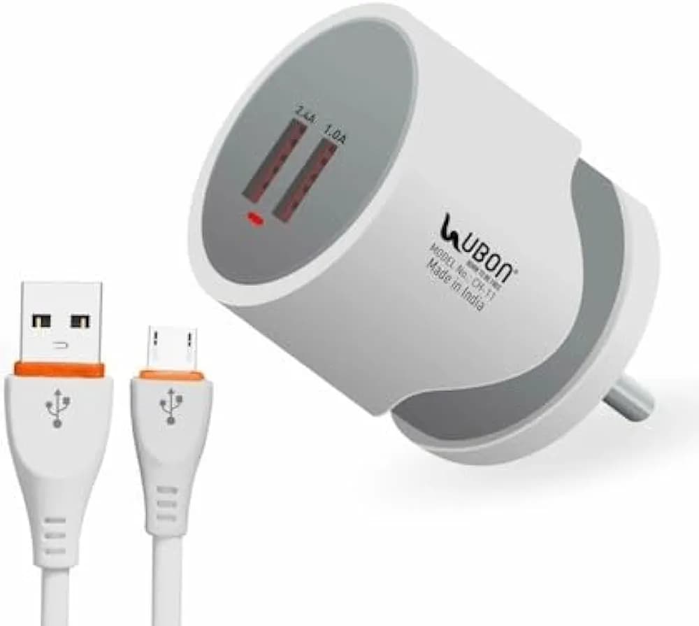 Ubon Black Power HUB CH-11 2.4Amp Power Hub Dual USB Charger with Cable (Safe Smart & Fast Charger)