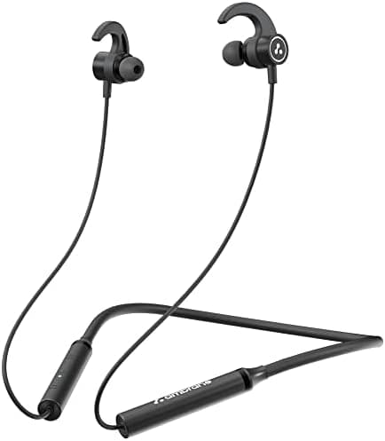 Ambrane BassBand Active Wireless Earphones with 9 Hrs Playtime, Boosted Bass, in-line Mic for Clear Calls, Multifunctional Controller, Bluetooth V5.0, Voice Assistance, IPX4 Splash Proof (Black)