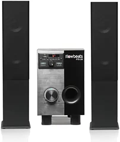 Flowbeats FTS-20 80 Watt 4 Channel 2.1 Home Theater Tower Speaker System 5.5" inch Subwoofer 2 Satellite with 4 Speaker 3" inch Speaker Driver Bluetooth 5.0, USB, Aux, FM Support (Black)