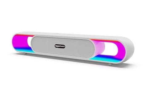 Amazon Basics SB18R 18W Bluetooth Soundbar with 2000 mAh Battery | 2X Bass | Up to 8 hrs of Playback | RGB LED Lights | Bluetooth 5.3, Aux & USB Conne...