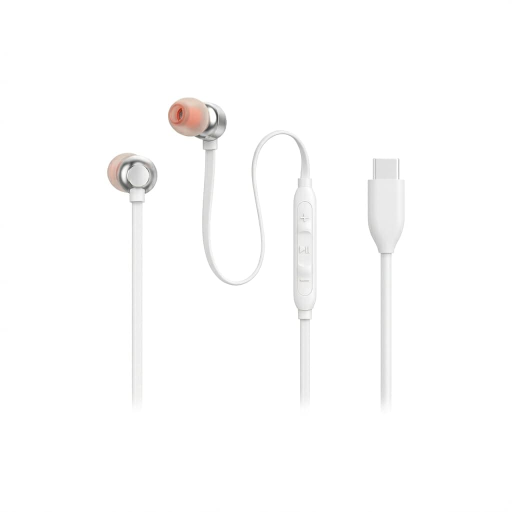 Original Type C Earphone for JBL Tune 310 C Earbuds Sound Wired in-Ear Headphones with Mic (White)