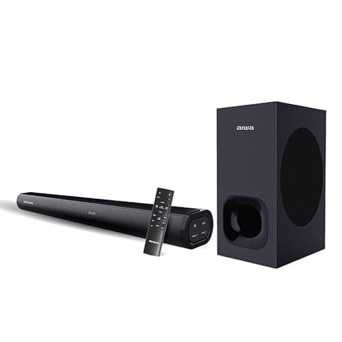 Aiwa Soundbar with Bluetooth V5.3 and Powerful Bass, 6.50 Inches Subwoofer, 2.1 Channel with Remote Control SD Card, HDMI AUX, USB and Optical Connect...