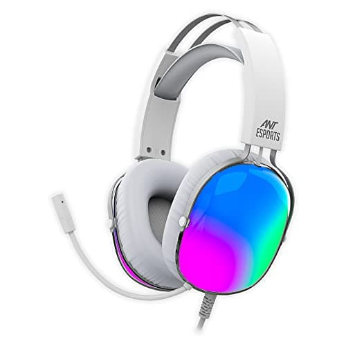 Ant Esports H1150 White Crystal Gaming Headset with Full Panel RGB on Ear Cover- with Surround Sound Stereo for PS4/PS5/Switch, Omnidirectional Microphone Vibration LED Light
