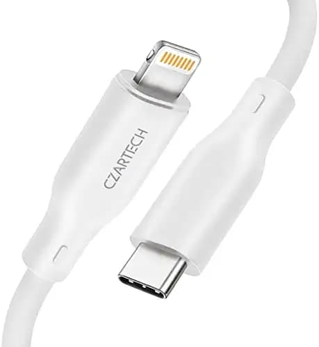 CZARTECH [1.5 Mt.] USB-C cable Compatible with i-Phone, i-Pad and More, 20W Fast Charging,Power Delivery Cable [PVC White]
