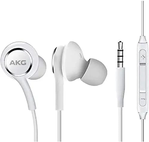 OEM Amazing 2019 Stereo Headphones for Samsung Galaxy S10 S10e S10 Plus Braided Cable - Designed by AKG - with Microphone (White)