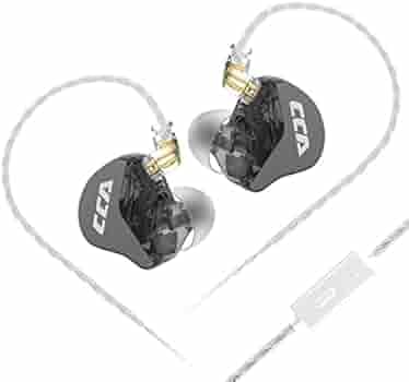 CCA CRA IEM Earphone, 3.8μ Composite Polymer Diaphragm Driver Zinc Alloy Housing in Ear Monitor Earbuds with 2Pin Detachable Cable & Leatherette Case (with Mic, Black)