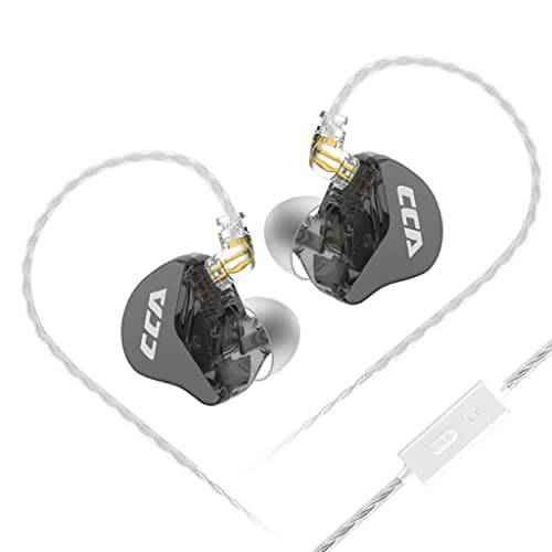 CCA CRA Wired IEM Earphone with Mic, 3.8μ Composite Polymer Diaphragm Driver Zinc Alloy Housing in Ear Monitor Earbuds with 2Pin Detachable Cable & Leatherette Case (Black)