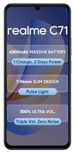 realme C71 4G Smartphone 4GB+64GB Blue, 6.745 inch Screen, 90Hz Eye Comfort Display, 6300mAh Battery, 37MP Cameras, Unisoc T7250 Chip, IP54