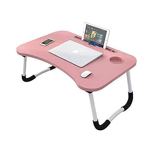 Anjaney Enterprise Smart Multipurpose Foldable Laptop Table with Cup Holder, Study Table, Bed Table, Breakfast Table, Foldable and Portable/Ergonomic & Rounded Edges/Non-Slip (Pink)