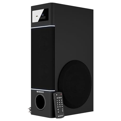 Zebronics Tower Speaker, 50W, 10.16cm Subwoofer Driver, 2X 7.62cm Full Range Drivers, 2-Way Design, Bluetooth v5.1, USB, AUX, Karaoke, 6.3mm Mic Input...