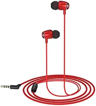 Portronics Conch 80 in Ear Wired Earphones with Mic, 10mm Dynamic Drivers, Extra Bass, Magnetic Latch, Nylon Braided Wire(Red)
