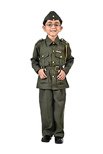 BookMyCostume Subhash Chandra Bose Freedom Fighter Kids Fancy Dress Costume - Green Adults S-M
