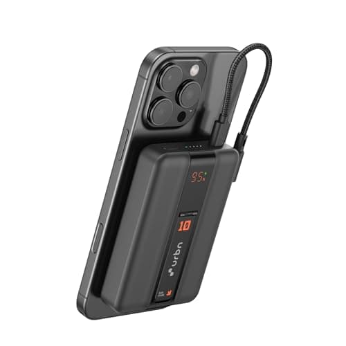 URBN One Premium MagSafe Power Bank 10000mAh | 15W Fast Magnetic Wireless Charging | Built-in Detachable Type C Cable | Dual Port with Pass Through Ch...
