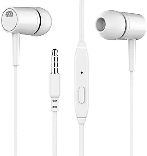 Meyaar Beex Series Wired Durable Metal Earphones HF-08 Earbuds with Microphone & Deep Bass Clear Sound Noise Isolating in Ear Headphones, Stereo Ear Buds for Cell Phones, Laptop, Tablet, (Metal White)