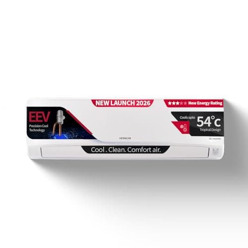 Hitachi 2 Ton 3 Star, New Star rated, Inverter Split AC (Copper, 4 Way Swing, Ice Clean, EEV Precision- Higher Performance Cooling, Anti Bacterial Fil...