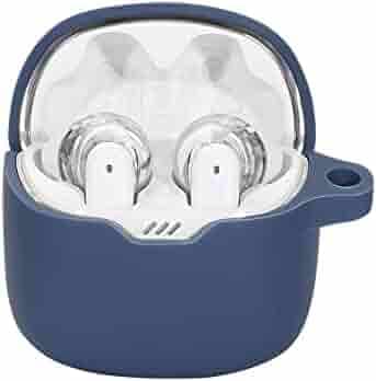 iCare Silicone Soft Case Cover Compatible for JBL Tune Flex Wireless Earbuds Cover Washable Charging Case, Solid Color, Anti-Drop Protection Earphone Cover Charging Box Case with Hook (Dark Blue)