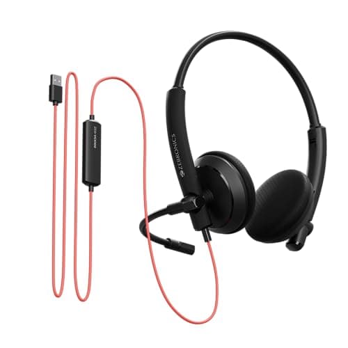 Zebronics USB Wired Headphones, 27mm Drivers, Adjustable Mic, 1.8m Cable, Adjustable Headband, Volume Control, Compatible with Laptop/PC (VCX 100)