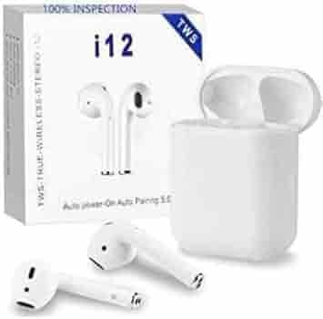 i12 TWS Earpods - Bluetooth Earphones - Touch Sensor with in-Built Mic and High Bass Level - Supports All Smart Phone & Device (White)
