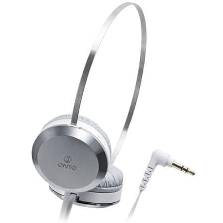 Audio Technica ATH-ON303 Seamless Headband Portable On The Ear White Headphones with Wire Headband & Flat Cable On-Ear