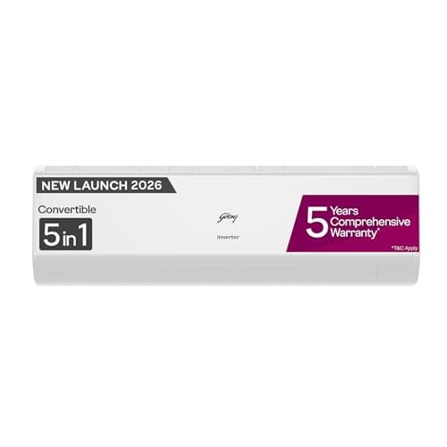Godrej 1.5 Ton 5 Star,New Star rated, 5 Years Comprehensive Warranty, AI powered, 5-In-1 Convertible Cooling Inverter Split AC (Copper, Heavy Duty Coo...