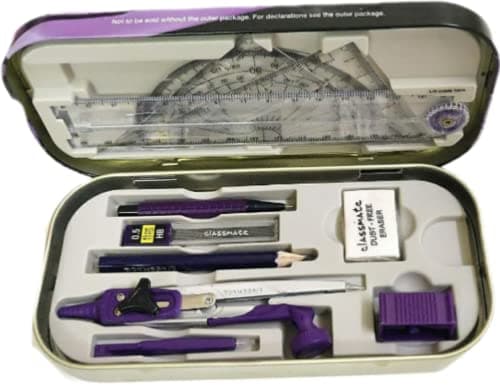 90 Degree Classmate Asteroid Compatible Study Geometry Compass Box 11 Piece Maths set Metal (Only Geometry Set)