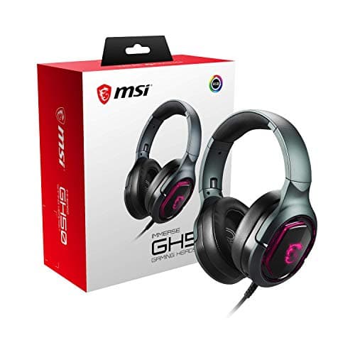 MSI Immerse GH50 Gaming Headset - Virtual 7.1 Surround Sound - Wired, Over Ear Lightweight, Foldable Design Headphone with Mic, RGB Mystic Light - 40 mm Drivers - Black