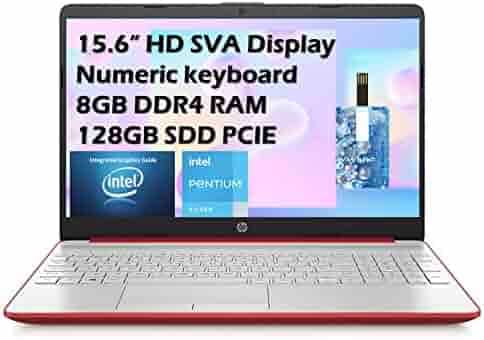 2021 HP Flagship Pavilion 15.6" HD Laptop Computer, Intel Dual-core Pentium Processor, 8GB RAM, 128GB SSD, Intel UHD Graphics 605, Bluetooth, USB-C, HDMI, Win 10, Scarlet Red with E.S 32GB USB Card