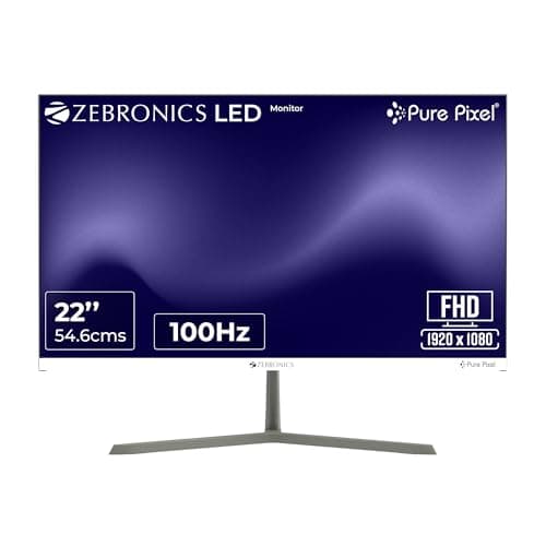 Zebronics Full HD LED Monitor, 21.5 Anti-Glare Screen, 100Hz Refresh Rate, Ultra Slim, Bezel-Less Display, 250nits Brightness, HDMI & VGA, Wall Mounta...
