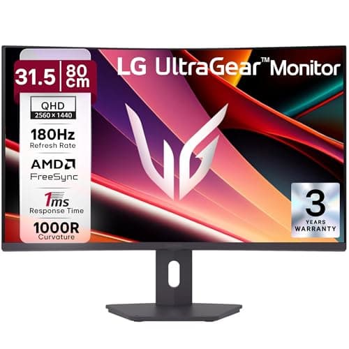 LG 32G600A 80cm (32 Inch) Ultragear Curved QHD (2560x1440) Gaming Monitor, 180Hz, 1ms(GtG), 3-Side Virtually Borderless, Anti-Glare, AMD FreeSync, DP,...