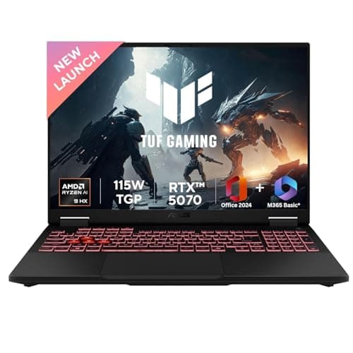 ASUS TUF A16,AMD Ryzen 9 8940HX, Gaming Laptop(RTX 5070-8GB/115W TGP/16GB/1TB /2.5K QHD+/16"/165Hz/90WHrs/Windows 11/M365 Basic (1Year)*/Office Home 2...