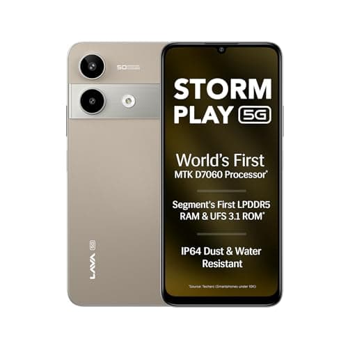 Lava Storm Play 5G (Dune Titanium, 8+8*GB RAM, 256 GB Storage)|India's First MT D7060 Processor with 525k Antutu |50 MP AI Camera | 6.75" HD+ Display|...