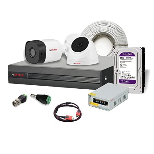 CP Plus 2.4MP Night Vision Outdoor Bullet Camera (1Pc), Indoor Dome Camera (1 pc), 4CH DVR Without HD, 90 MT Co-Axial Cable, 4CH Power Supply, 1TB HD, HDMI, BNC, DC