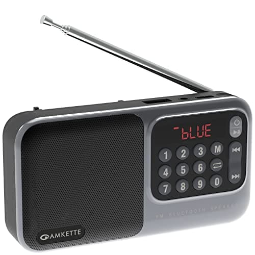 Amkette Pocket Mate FM Radio with Bluetooth Speaker - Type C Charging, Antenna, Multiple Playback, 8 Hrs Playtime, and Number Pad (Headphone Jack, SD Card, USB Input) (Grey)