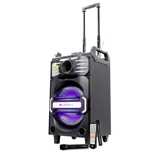 ZEBRONICS New Launch Octane Trolley Party DJ Speaker, 48 Watts, Supports Dual Bluetooth, Dual USB, mSD, AUX, Karaoke Function, Two Wireless Mic, DJ Mi...